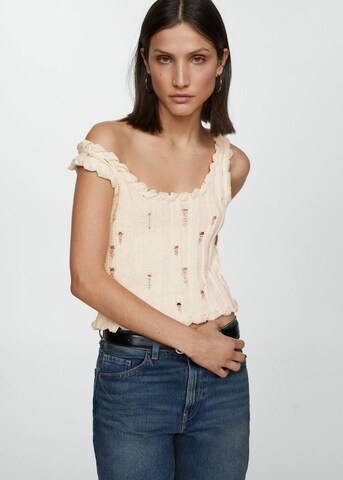 MANGO Knitted Top in Beige: front