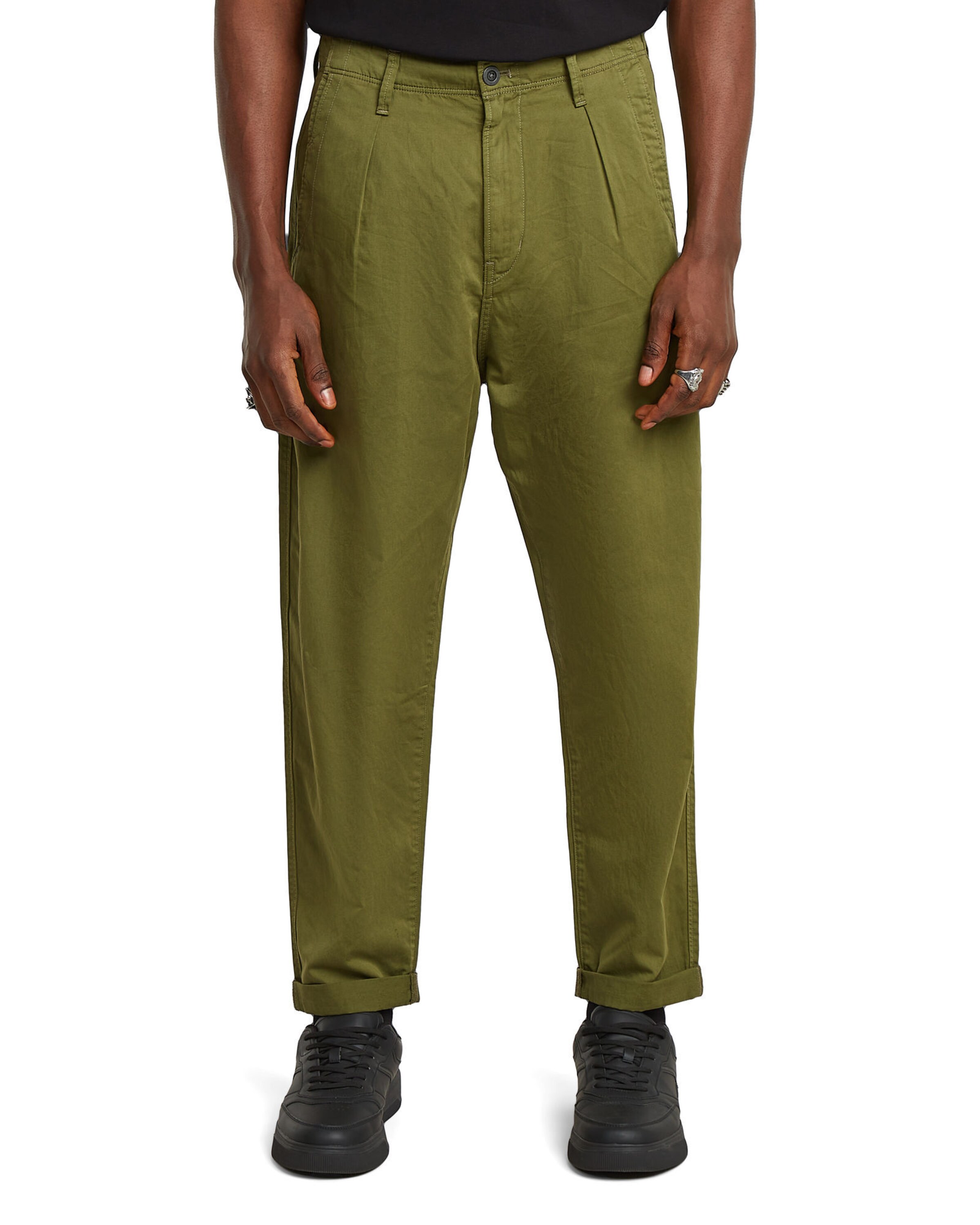 G-STAR Regular Pleat-Front Pants in Green: front