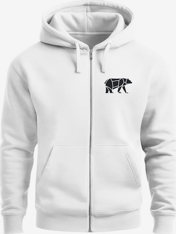 Neverless Sweatjacke 'Bär Lineart Polygon' in Weiß: Vorderseite