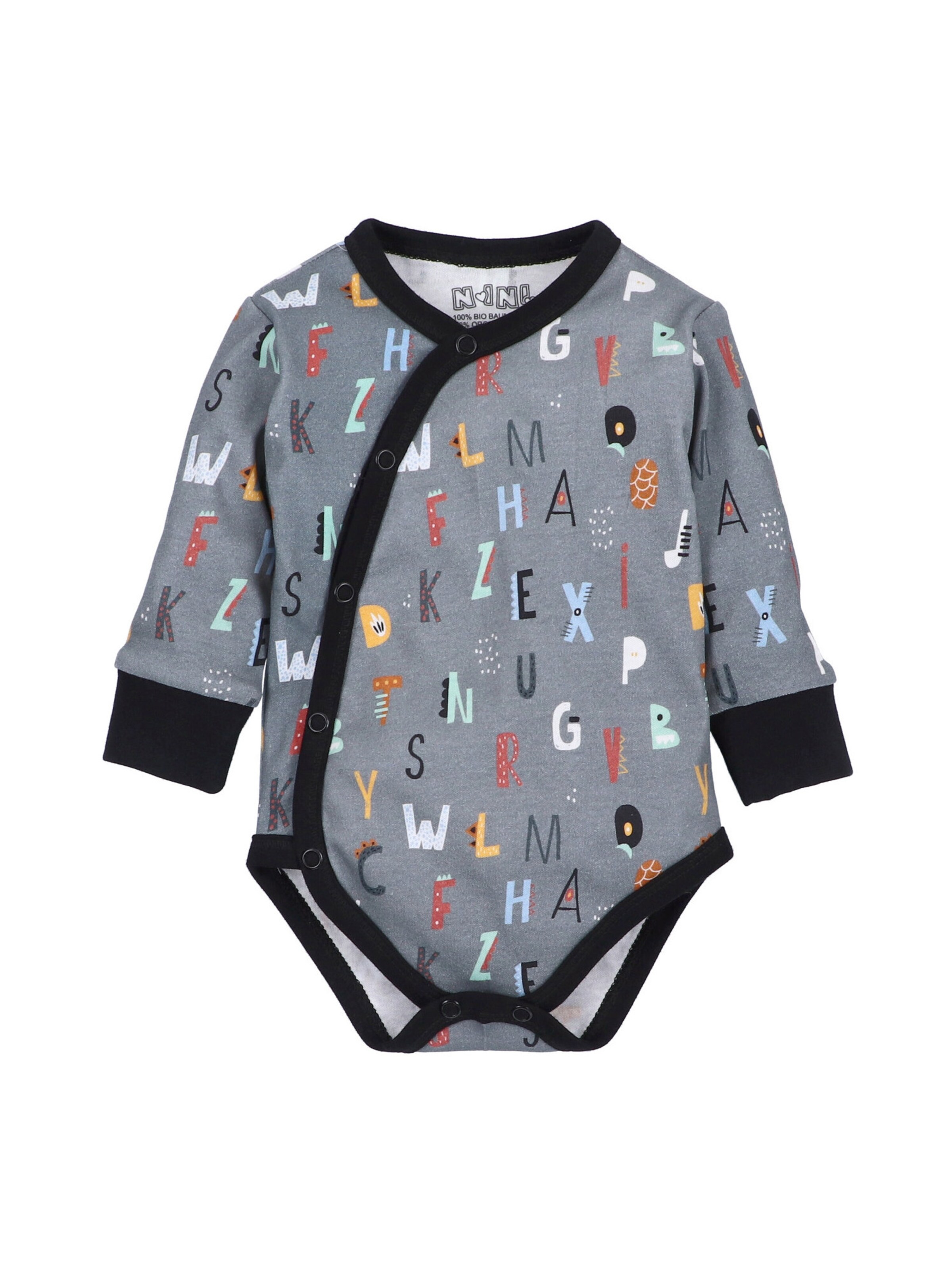 NINI Rompertje/body 'Buchstaben' in Grijs: voorkant