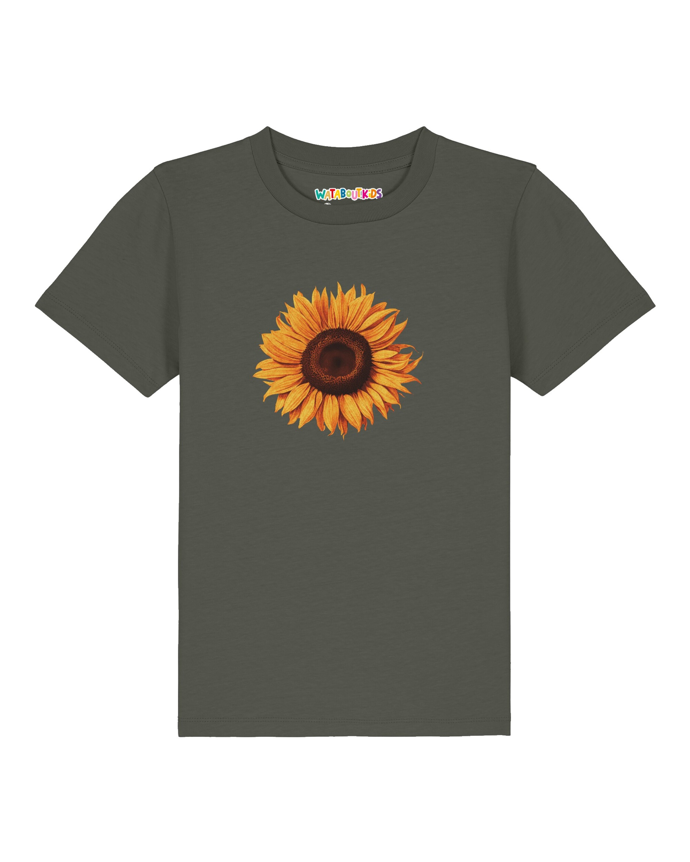 watabout.kids T-Shirt 'Sonnenblume' en marron / olive / orange / orange foncé, Vue avec produit