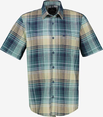 LERROS Kariertes Kurzarmhemd aus Baumwolle und Leinen in Grün: Vorderseite
