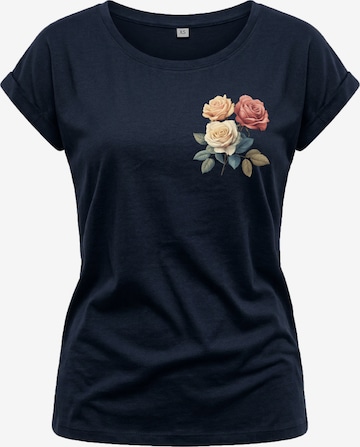 MAKAYA Shirt 'Three Roses' in Blue: front