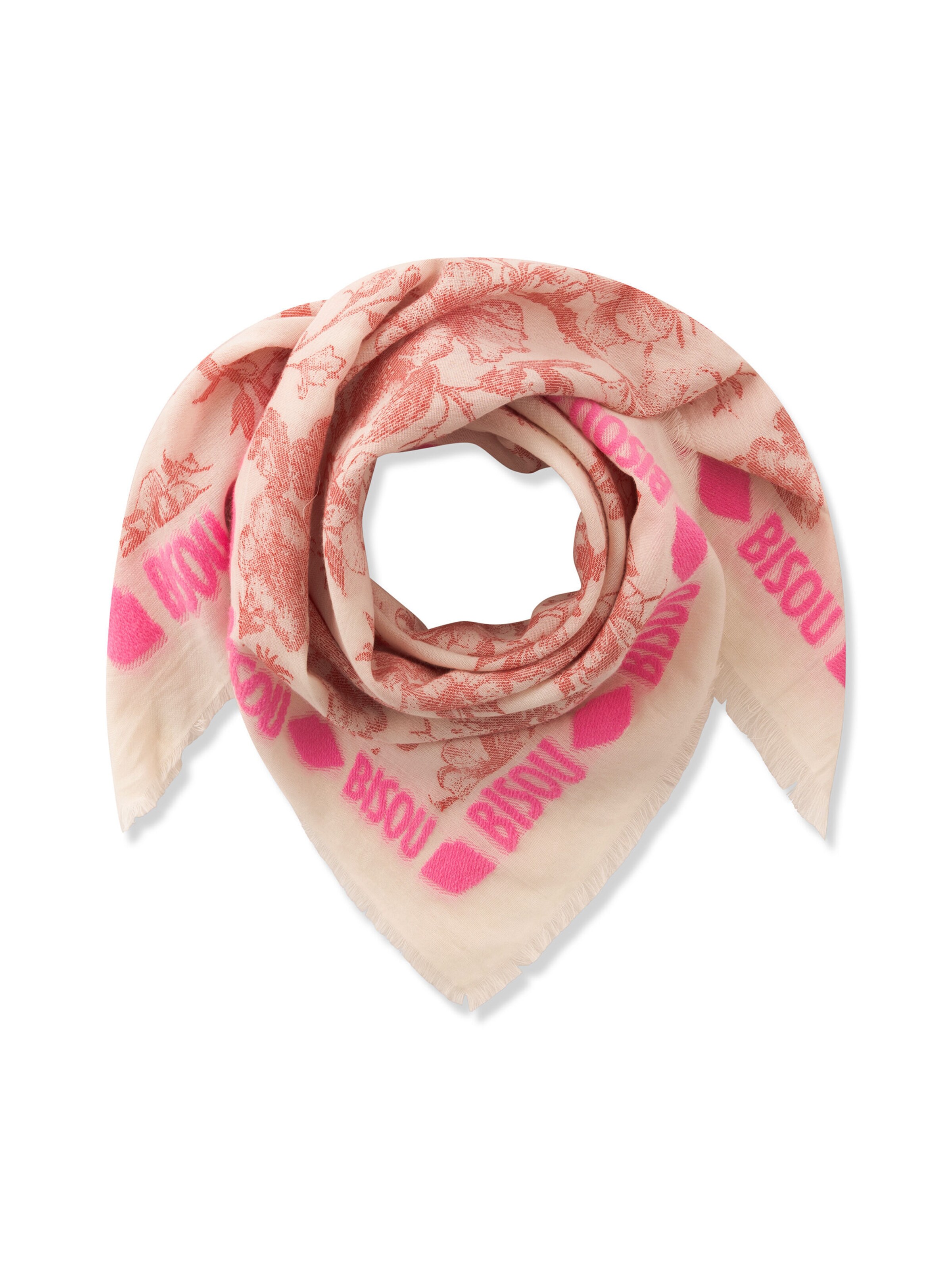 CODELLO Jacquard-Tuch  mit Blumenmuster und Bisou-Schriftzüge in Rot: Vorderseite