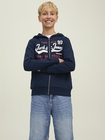 Jack & Jones Junior - Sudadera con cremallera en azul: frente