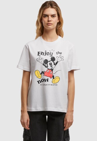 Merchcode Shirt 'Mickey Mouse Enjoy The Now' in Wit: voorkant