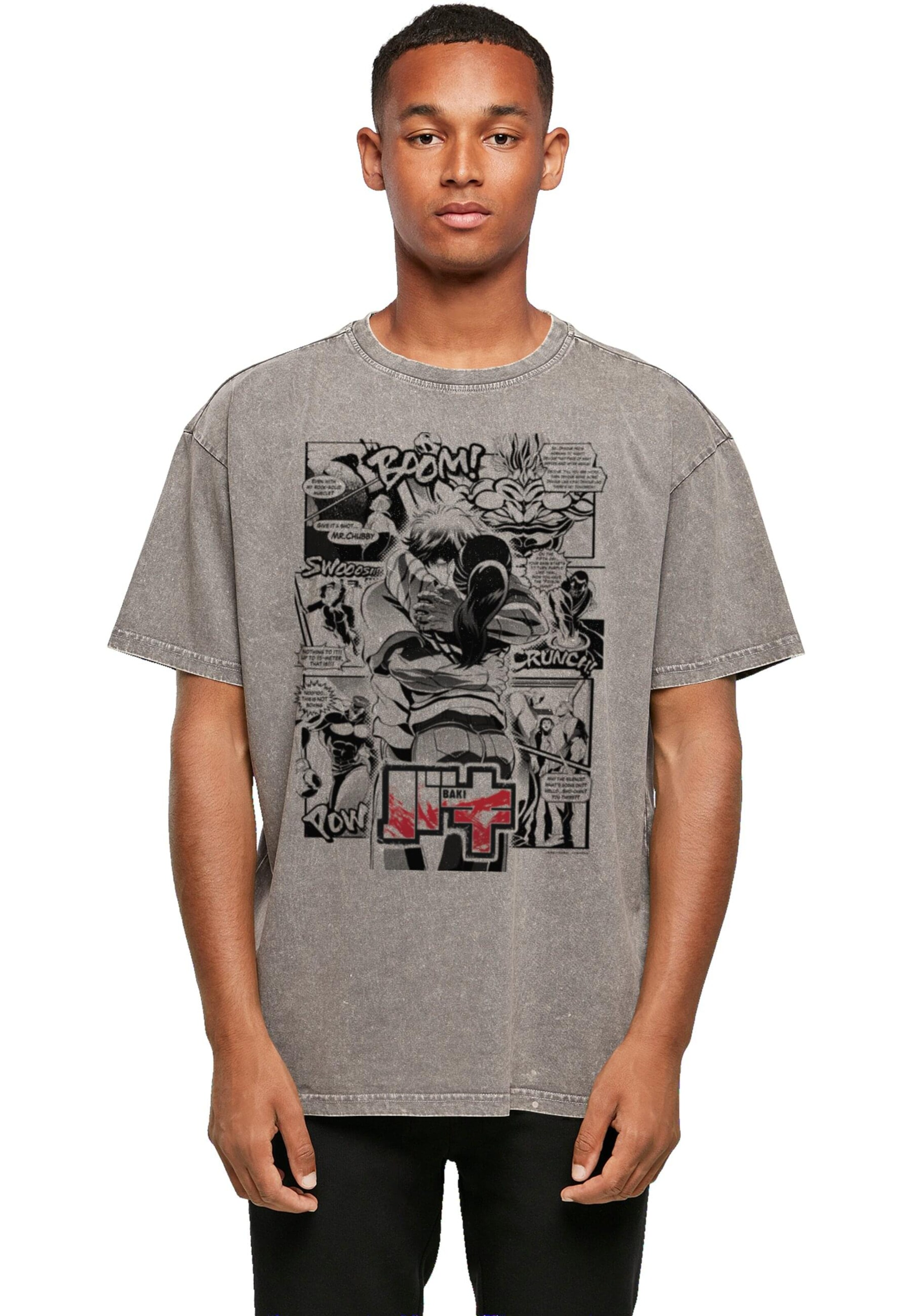 Maglietta 'Baki - S1 Manga Hug Panel' di ABSOLUTE CULT in grigio: frontale