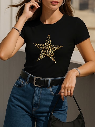 GORHEY Shirt 'Women's Summer Crew Neck Short-Sleeve Leopard Star Print Basic Tees' in Black: front