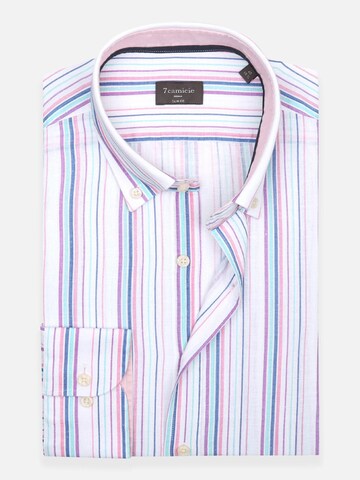 7Camicie Slim fit Zakelijk overhemd 'Leonardo Linen Man Shirt White Green' in Wit