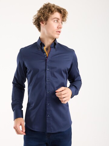Slim fit Camicia 'Roma Iconic Satin Man Shirt Grey' di 7Camicie in blu
