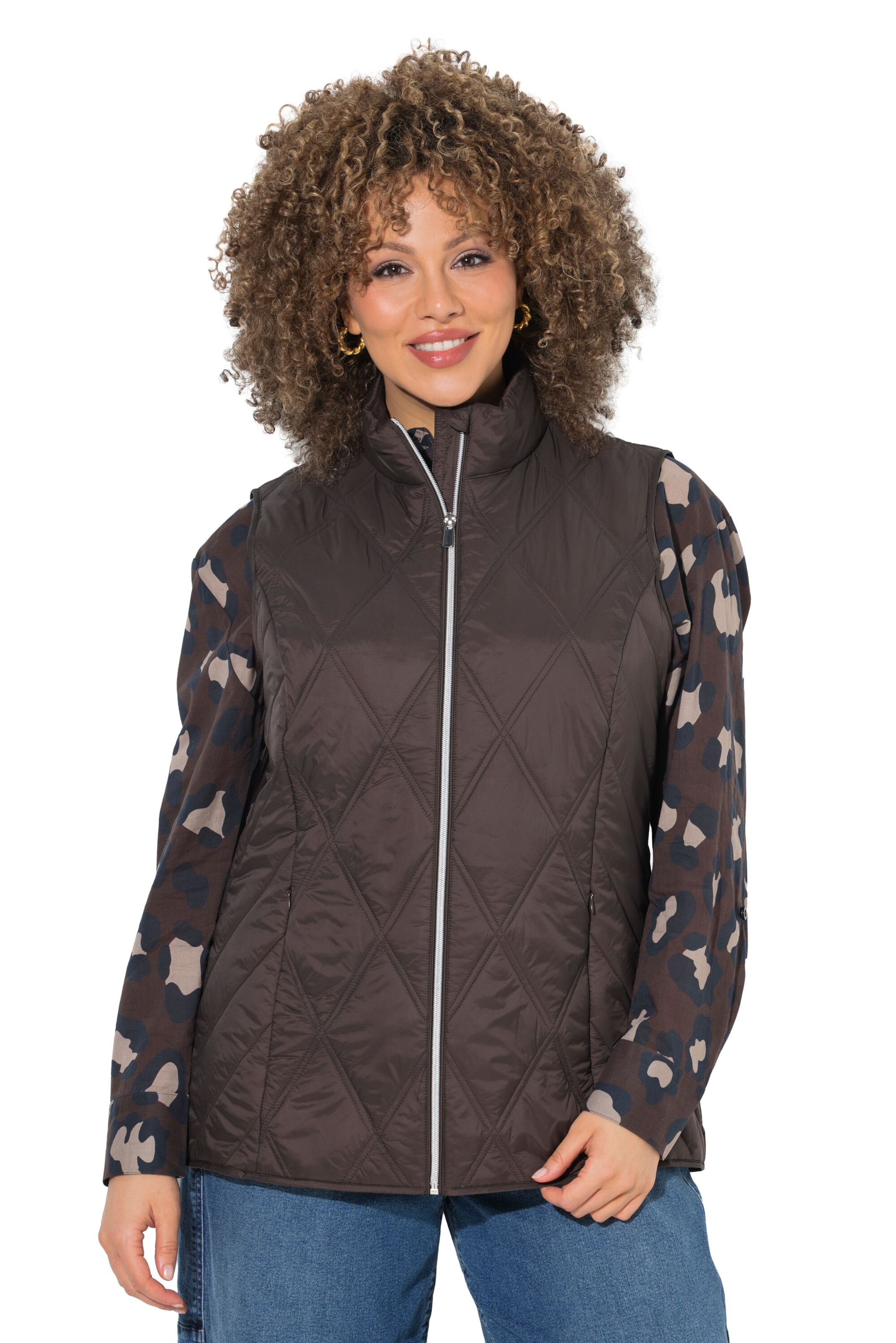 Ulla Popken Bodywarmer in Bruin: voorkant