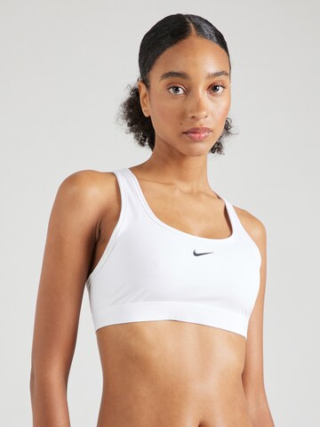 NIKE Bustier Sport bh 'Swoosh' in Wit: voorkant