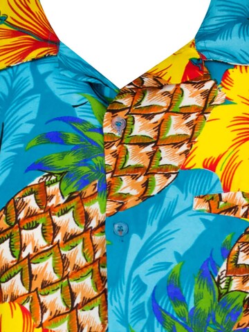 King Kameha Shirt 'Pineapple Hibiscus' in Blau