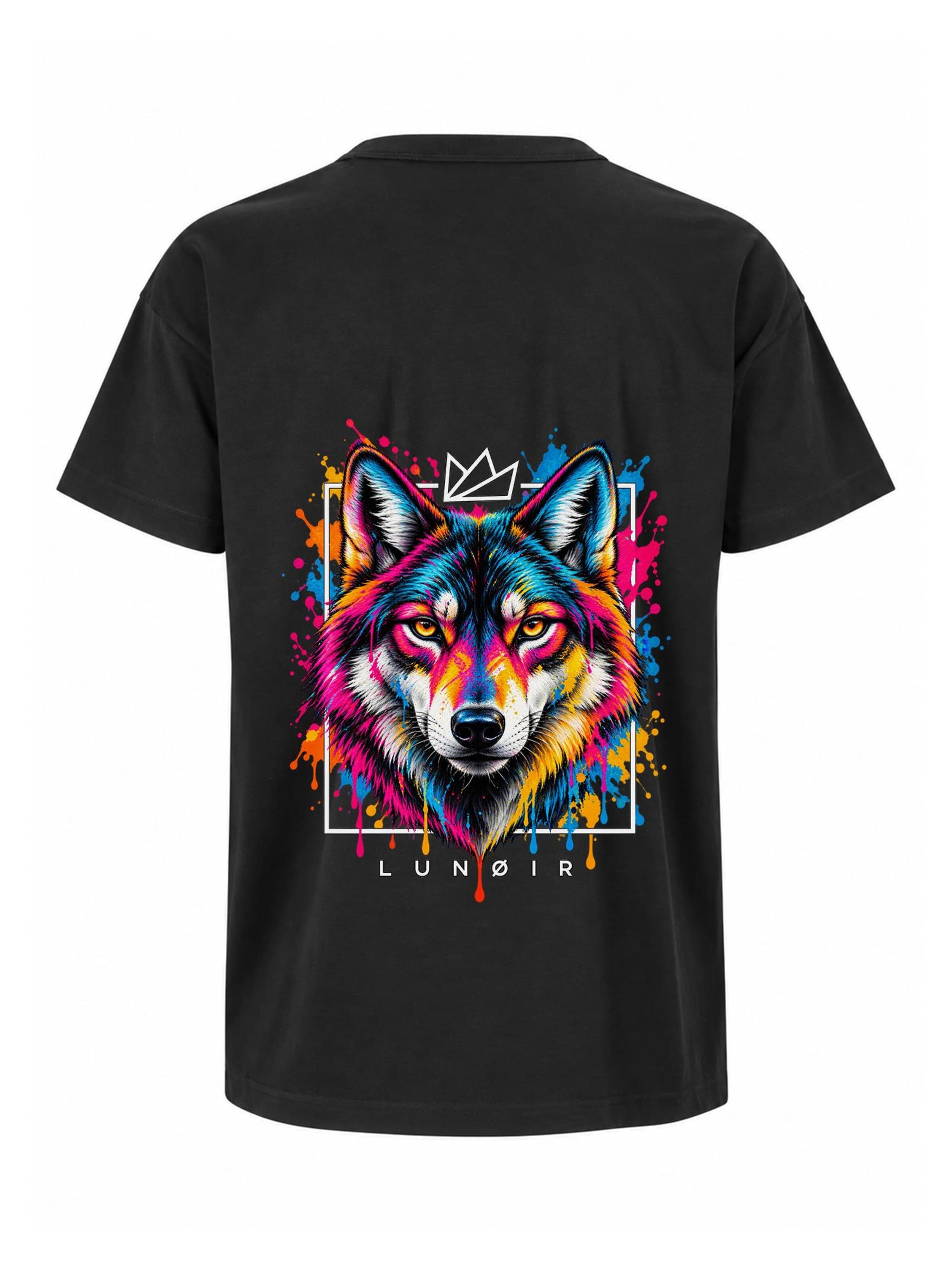 LUNØIR Studio Póló 'Tropical Riot – Urban Howl' - fekete: elől