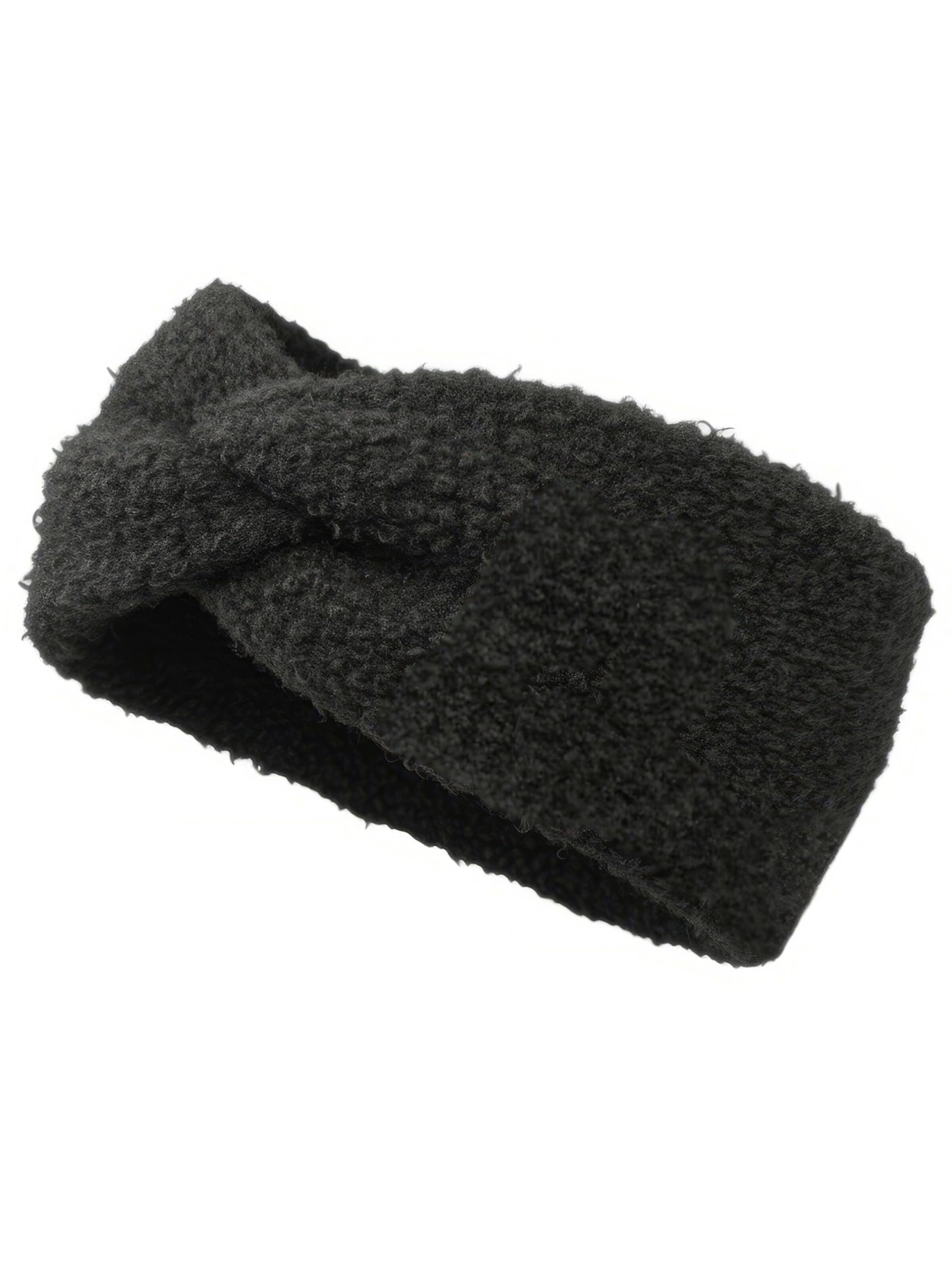 styleBREAKER Headband 'Stirnband in Teddyfell Optik' in Black: front