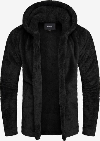 behype Knit Cardigan 'HOOD' in Black: front