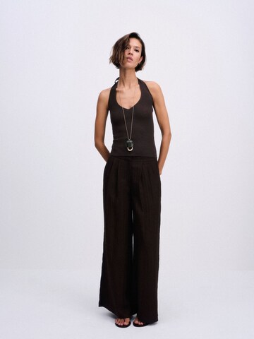 The Set Wide leg Pleat-front trousers in Brown