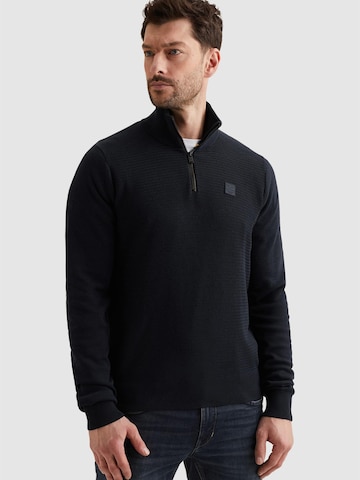 PME Legend Tröja 'Pullover in cotton/modal with half-zip' i blå