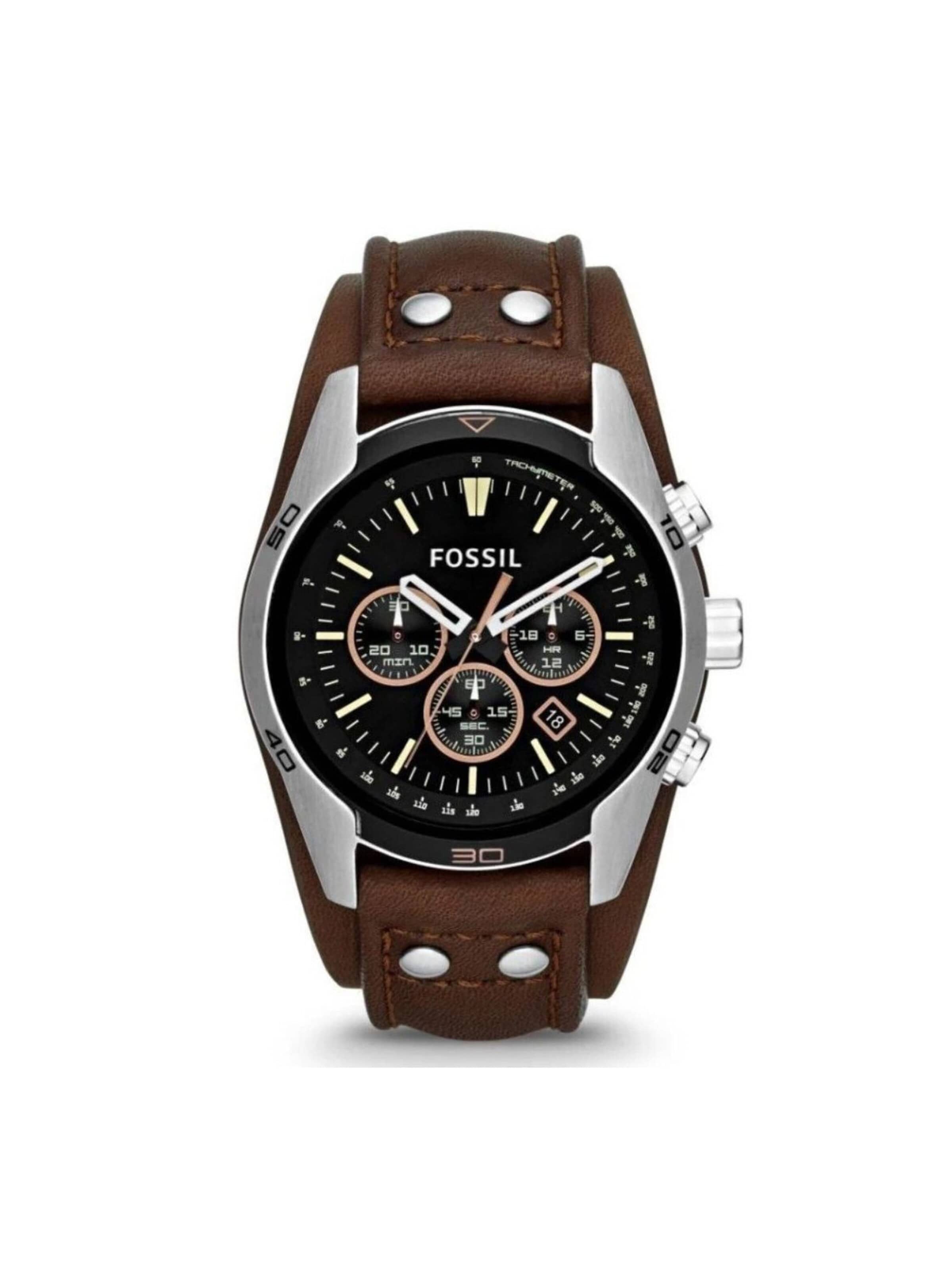 Montre à affichage analogique 'Montre Homme Fossil Coachman chronographe CH2891 avec bracelet en cuir marron.' FOSSIL en marron : devant