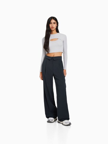 Bershka Wide leg Bandplooibroek in Blauw