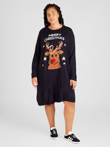 ONLY Carmakoma - Vestido de punto 'XMAS DEER' en azul