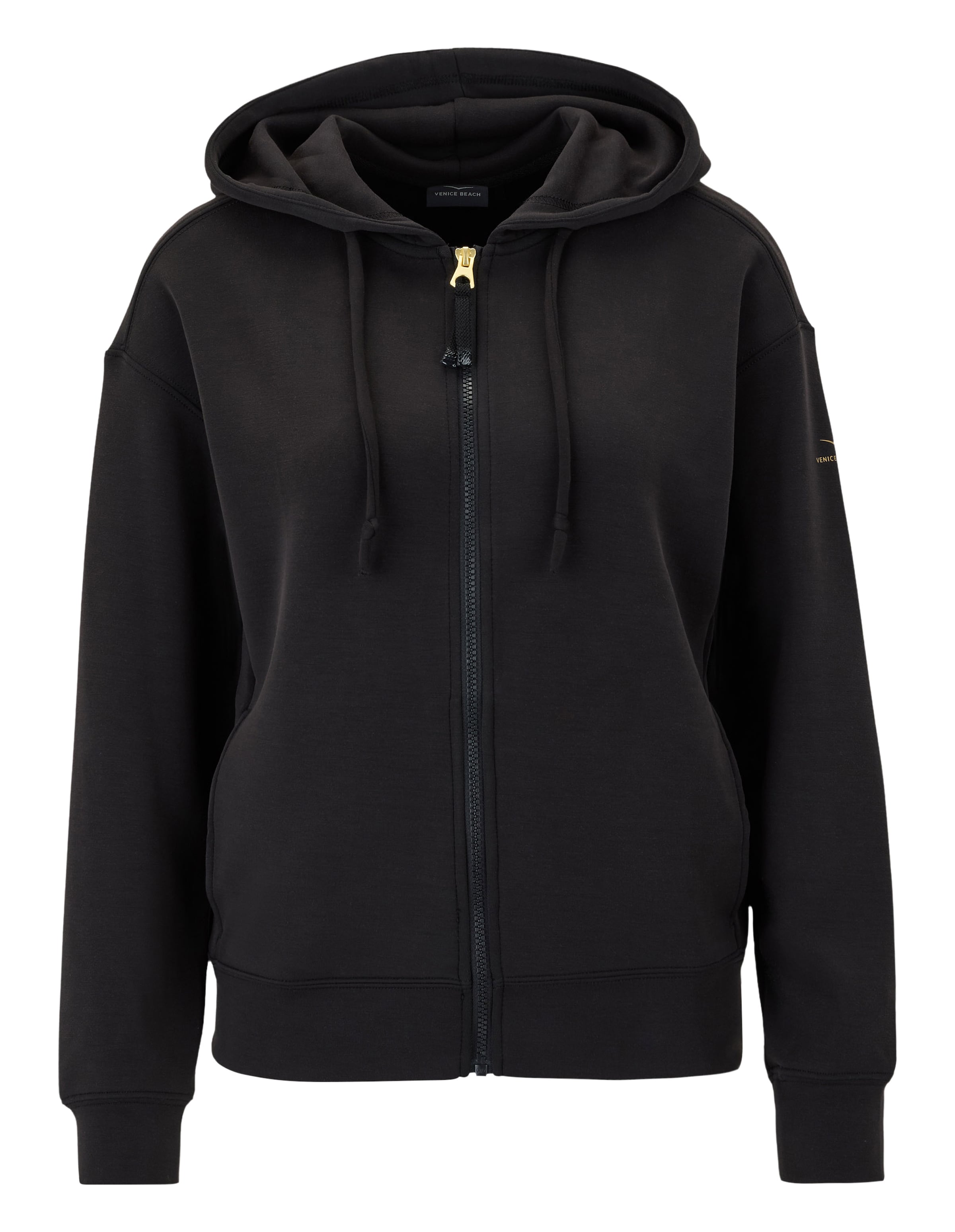 VENICE BEACH Zip-Up Hoodie in Black: front