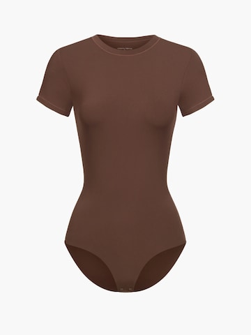 Body 'Crew Neck T-Shirt Bodysuit' di cfab (formerly creamy fabrics) in marrone: frontale
