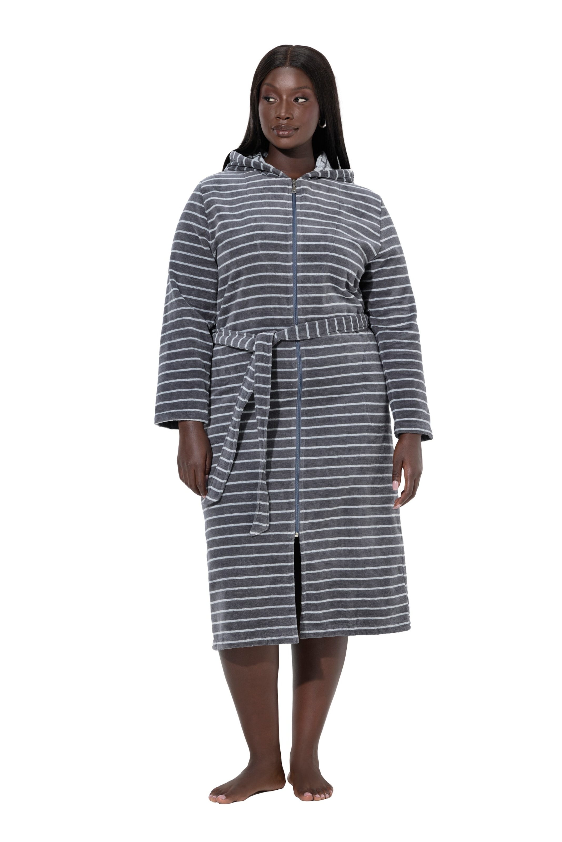 Ulla Popken Bathrobe long in Grey: front