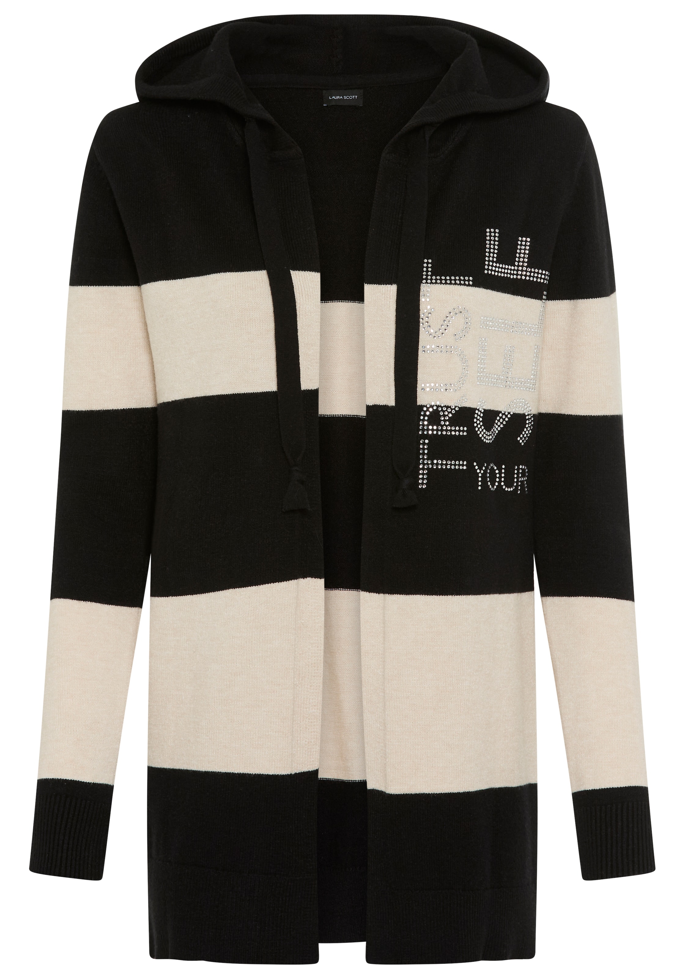 LAURA SCOTT Knit Cardigan in Black: front