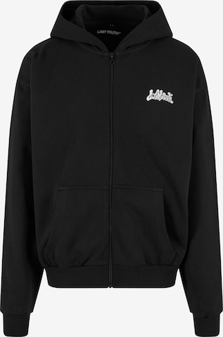 Lost Youth Zip-Up Hoodie in Black: front