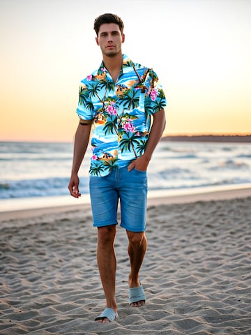 Hawaiihemdshop.de Regular Fit Hemd 'Turtle Island' in Blau