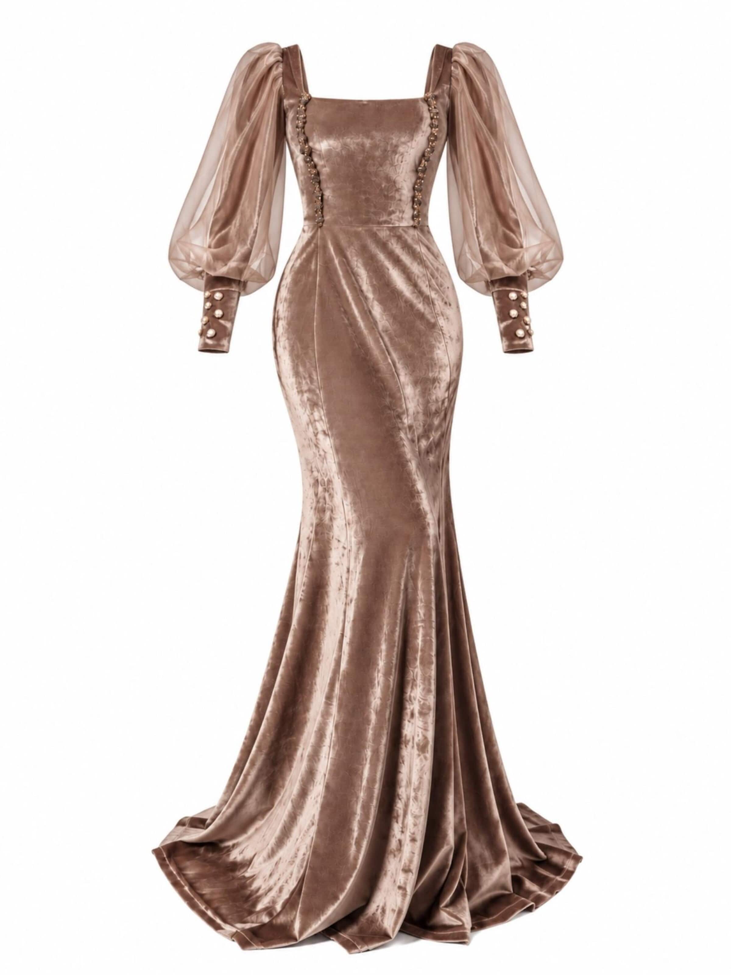 Elena Athanasiadou Cocktailjurk 'Princess” Velvet Evening Gown' in Beige: voorkant