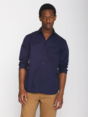 KnowledgeCotton Apparel Regular Fit Hemd 'Alf' in Blau: Vorderseite