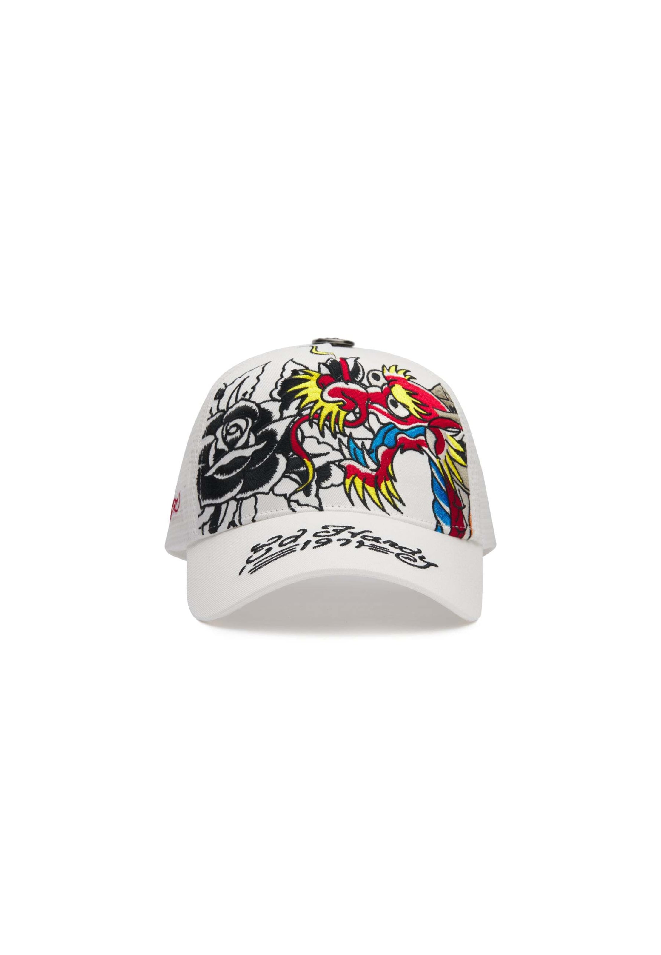 Ed Hardy - Gorra '1971 Dragon And Roses' en blanco