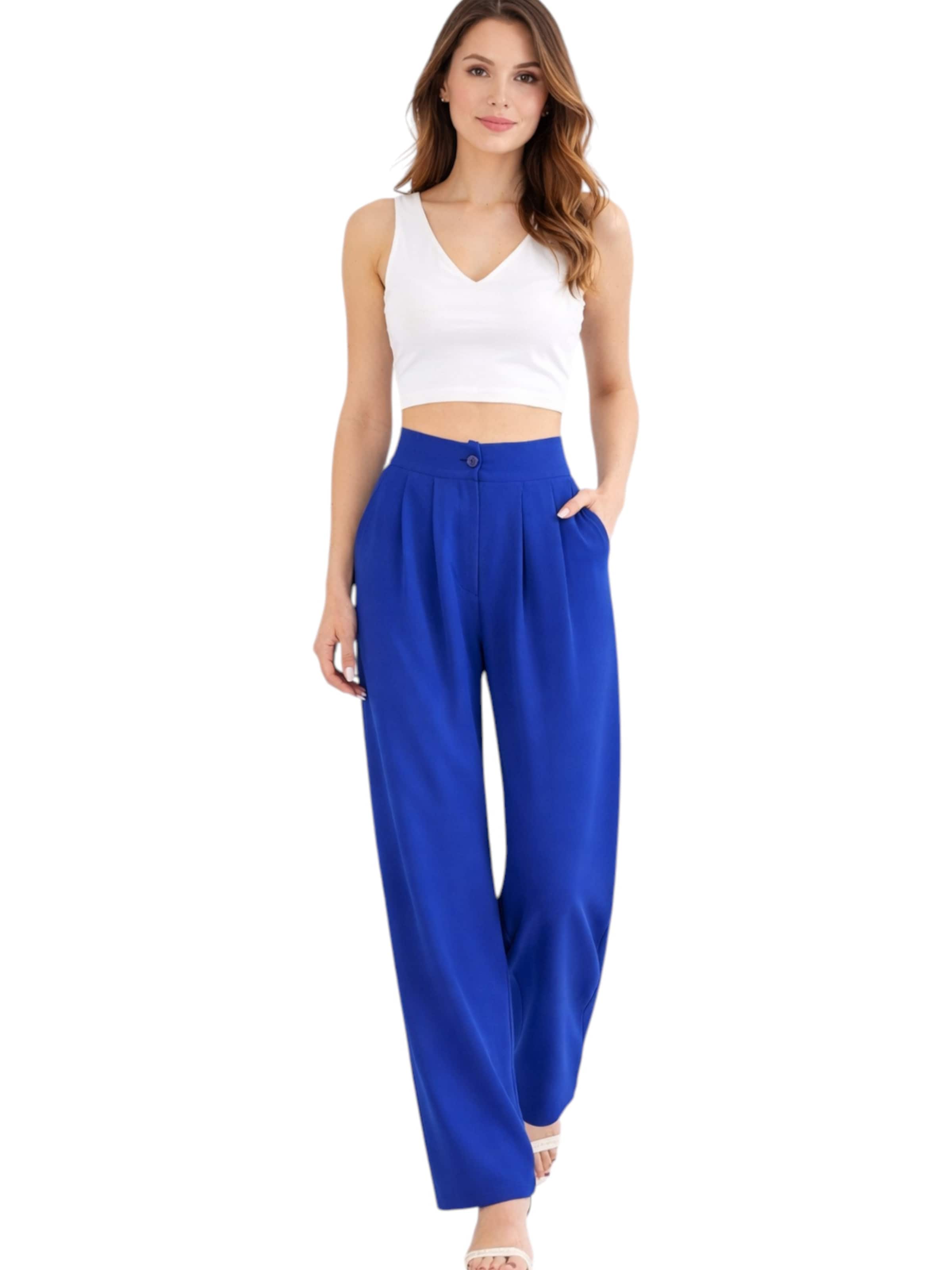 fashionshowcase Wide leg Pleat-Front Pants 'ALYA' in Blue