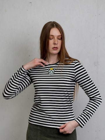 RADADA Shirt 'Long Sleeve Top Striped Cat' in Black: front