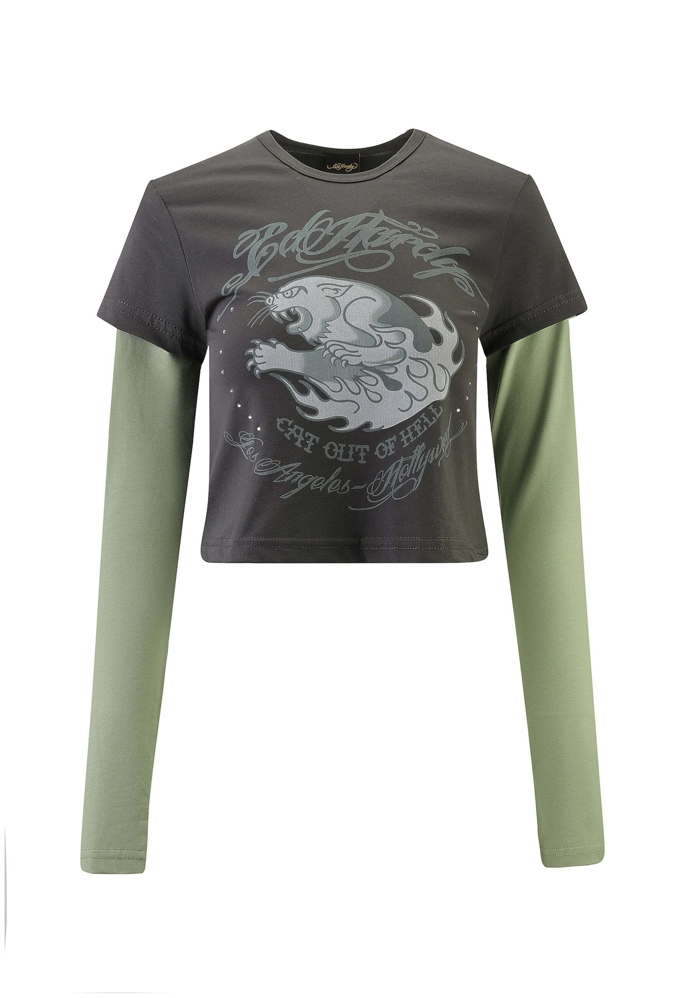 Ed Hardy T-Shirt 'Hellcat' in Grau: Vorderseite