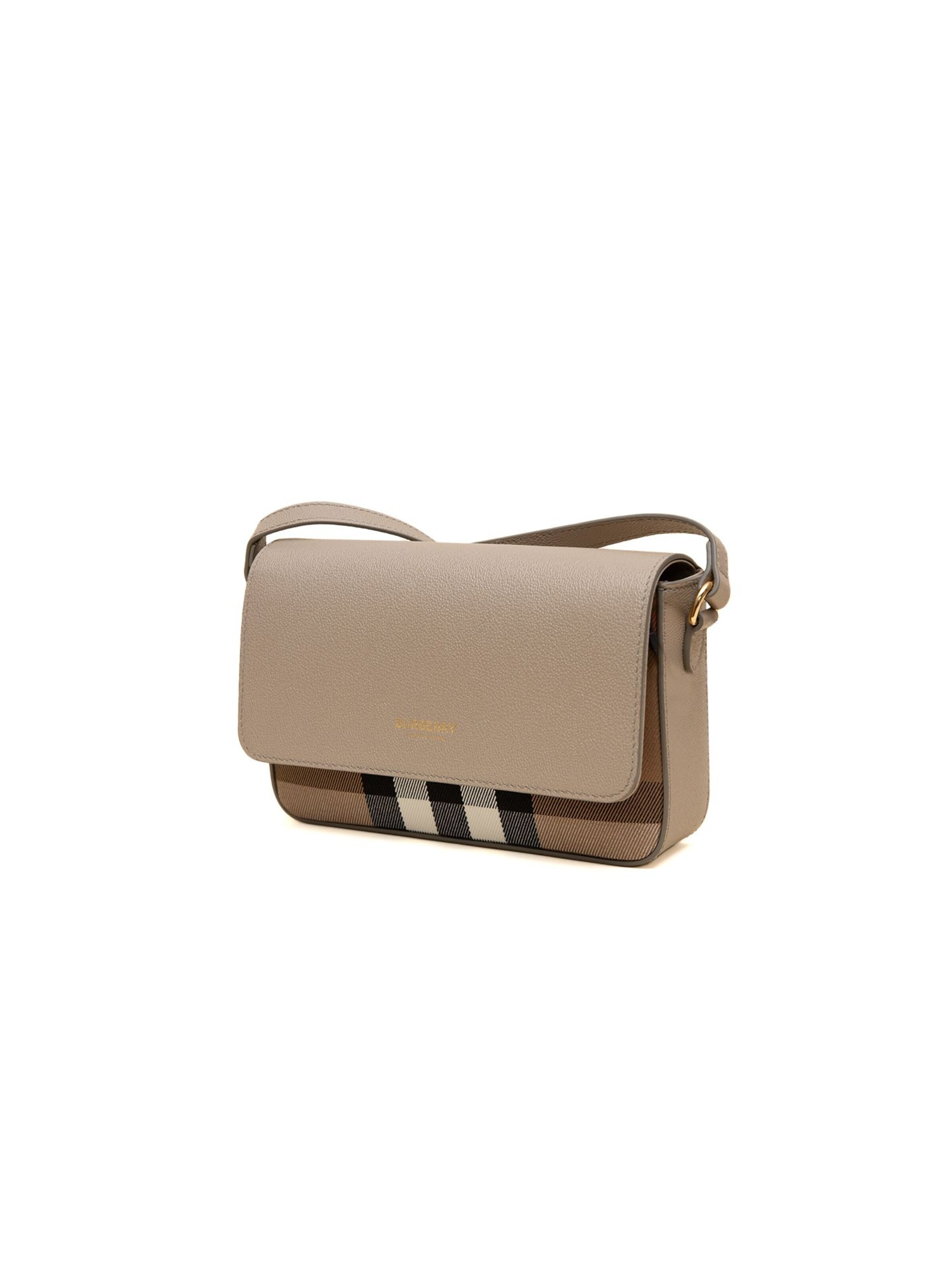 BURBERRY - Bolso de mano 'New Hampshire Check Leather Crossbody Bag 20x4.5x13 cm' en beige