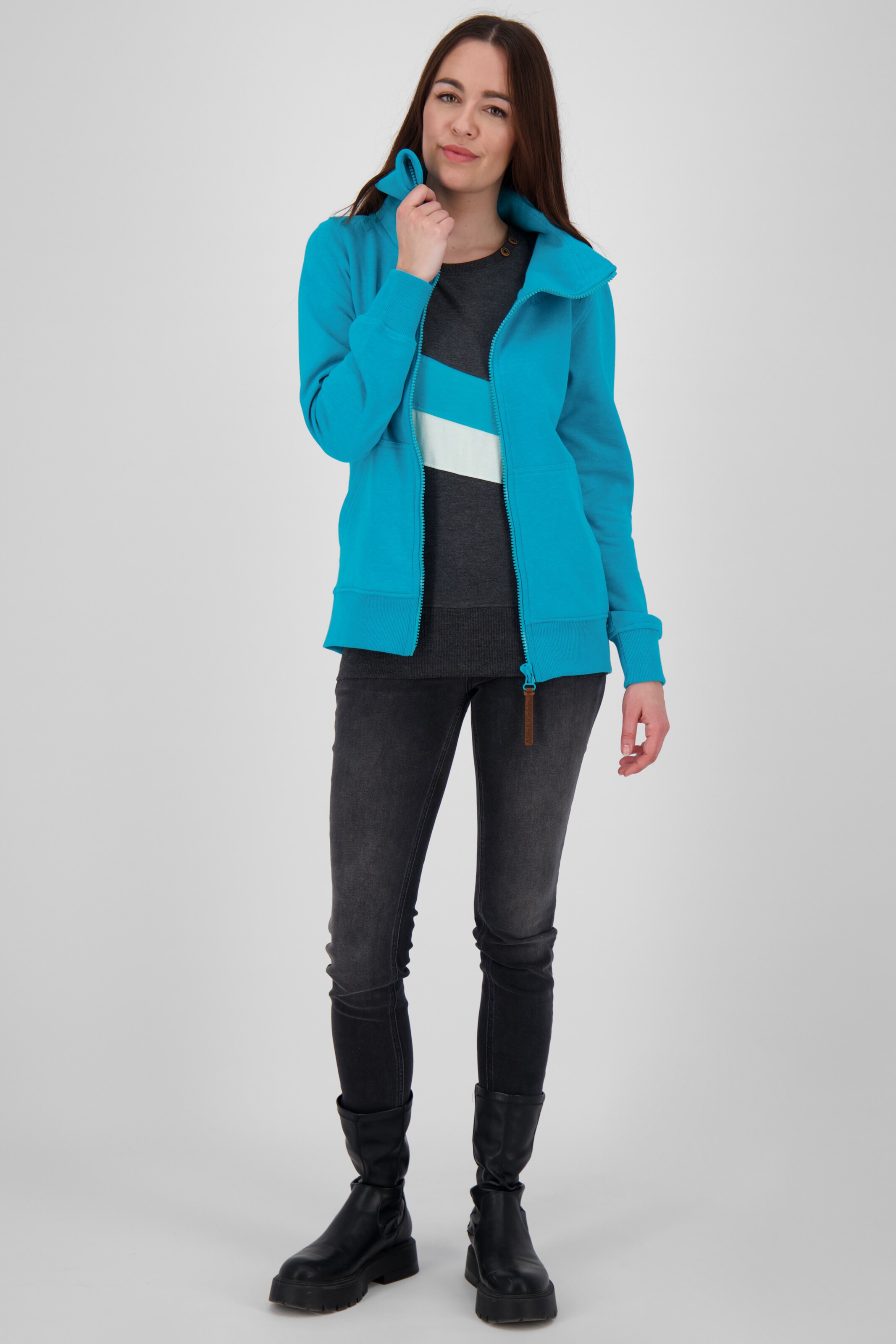 Frauen Große Größen Alife and Kickin Sweatjacke in Aqua - LH70567 Frauen Große Größen Alife and Kickin Sweatjacke in Aqua - LH70567