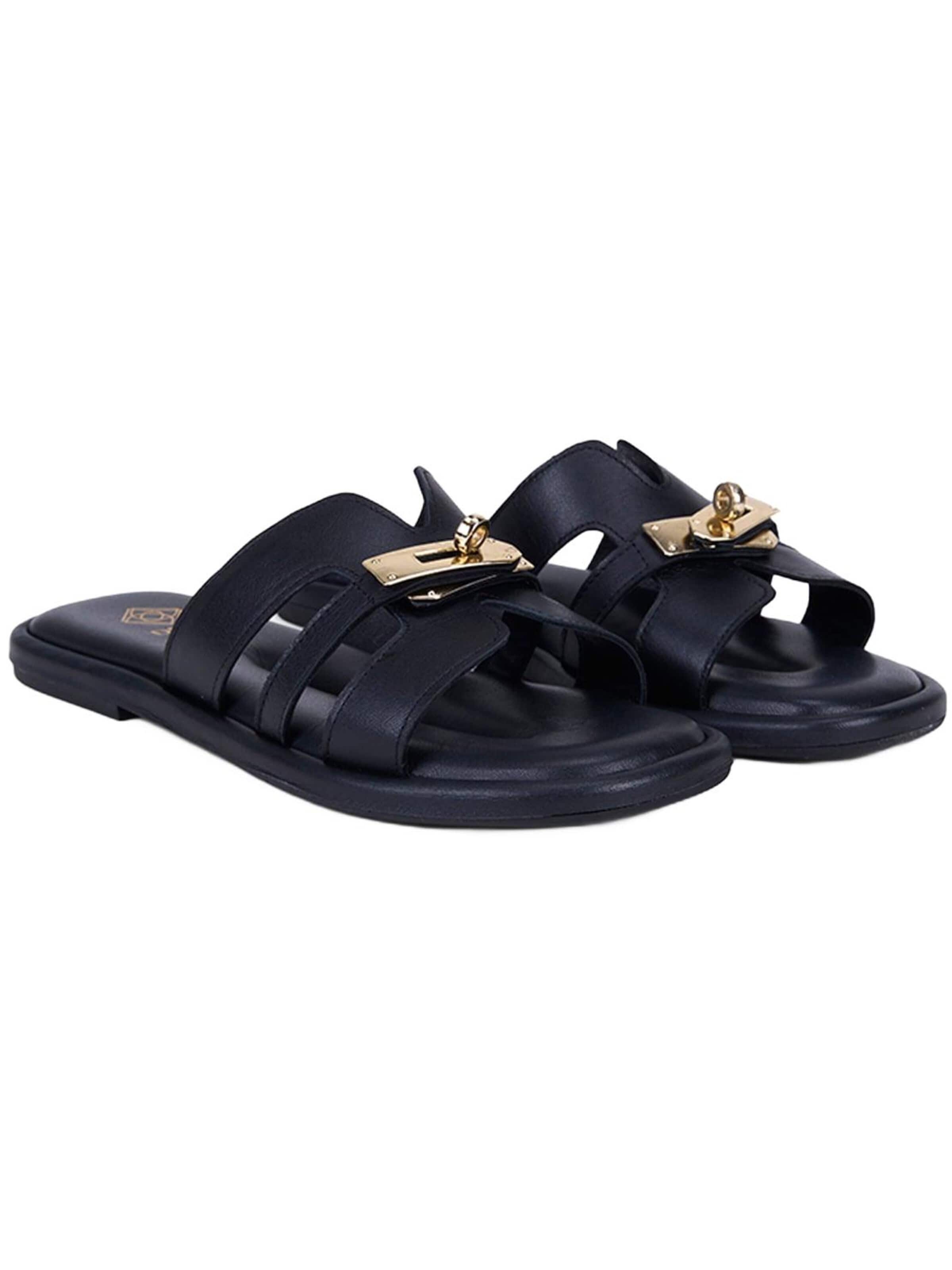 Mule 'DESA Damen-Lederpantoletten mit goldenem Schlossdetail' Desa en noir