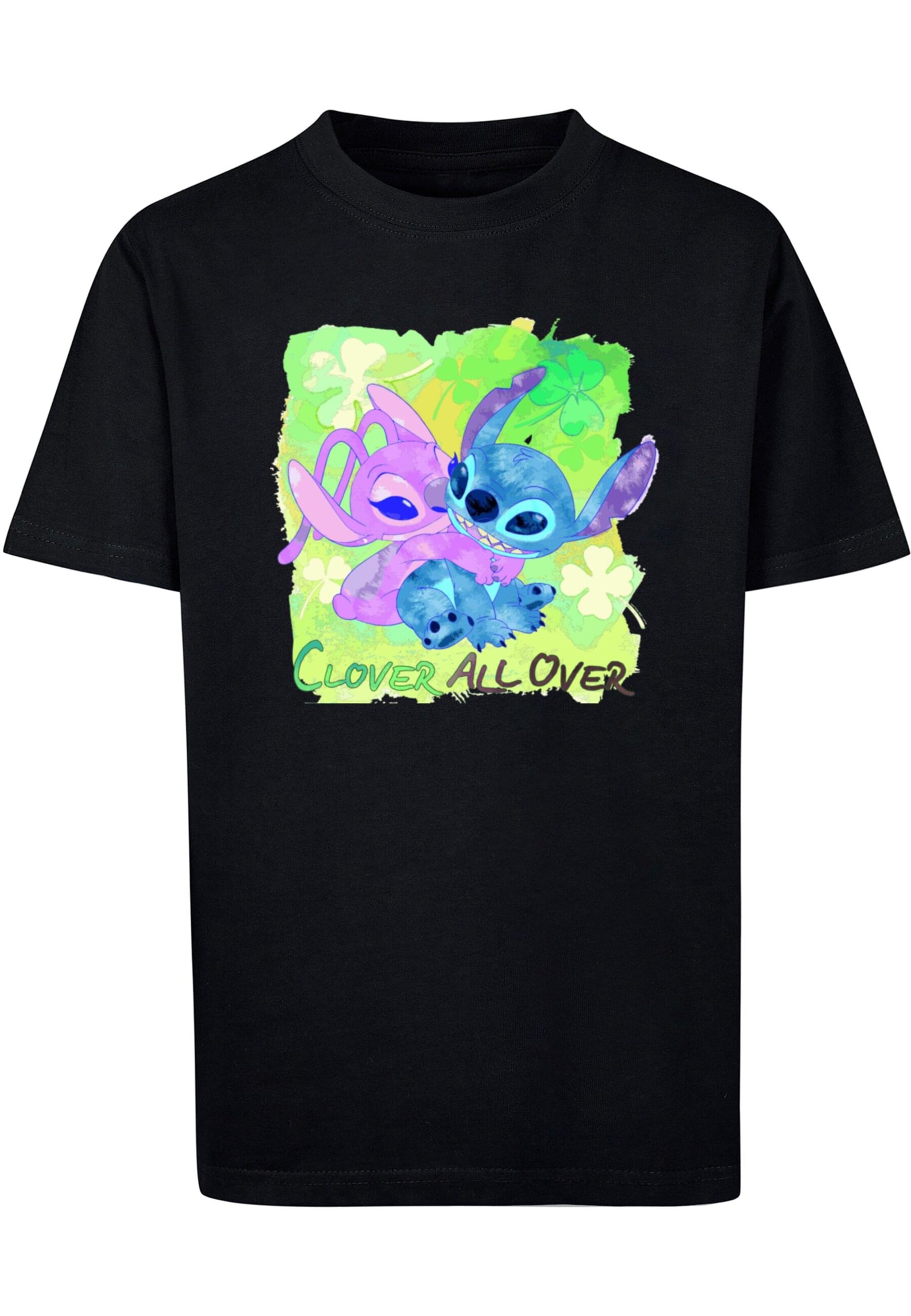 ABSOLUTE CULT Shirt 'Lilo and Stitch - St Patrick's Day Clover' in Zwart: voorkant