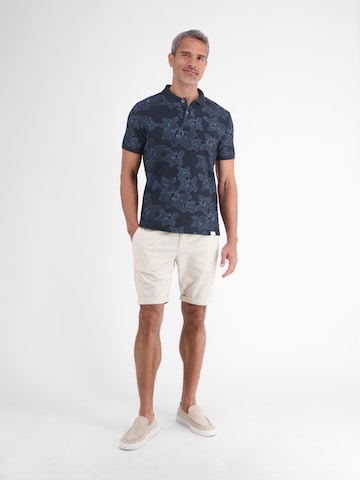 LERROS Poloshirt mit floralem Allover-Print und Flachstrickkragen in Blau