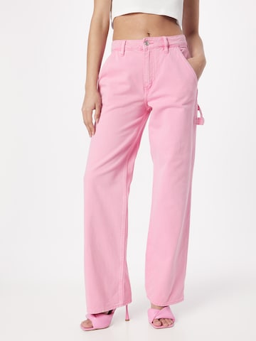 Gina Tricot - Loosefit Calças de ganga cargo 'Carpenter' em rosa: frente