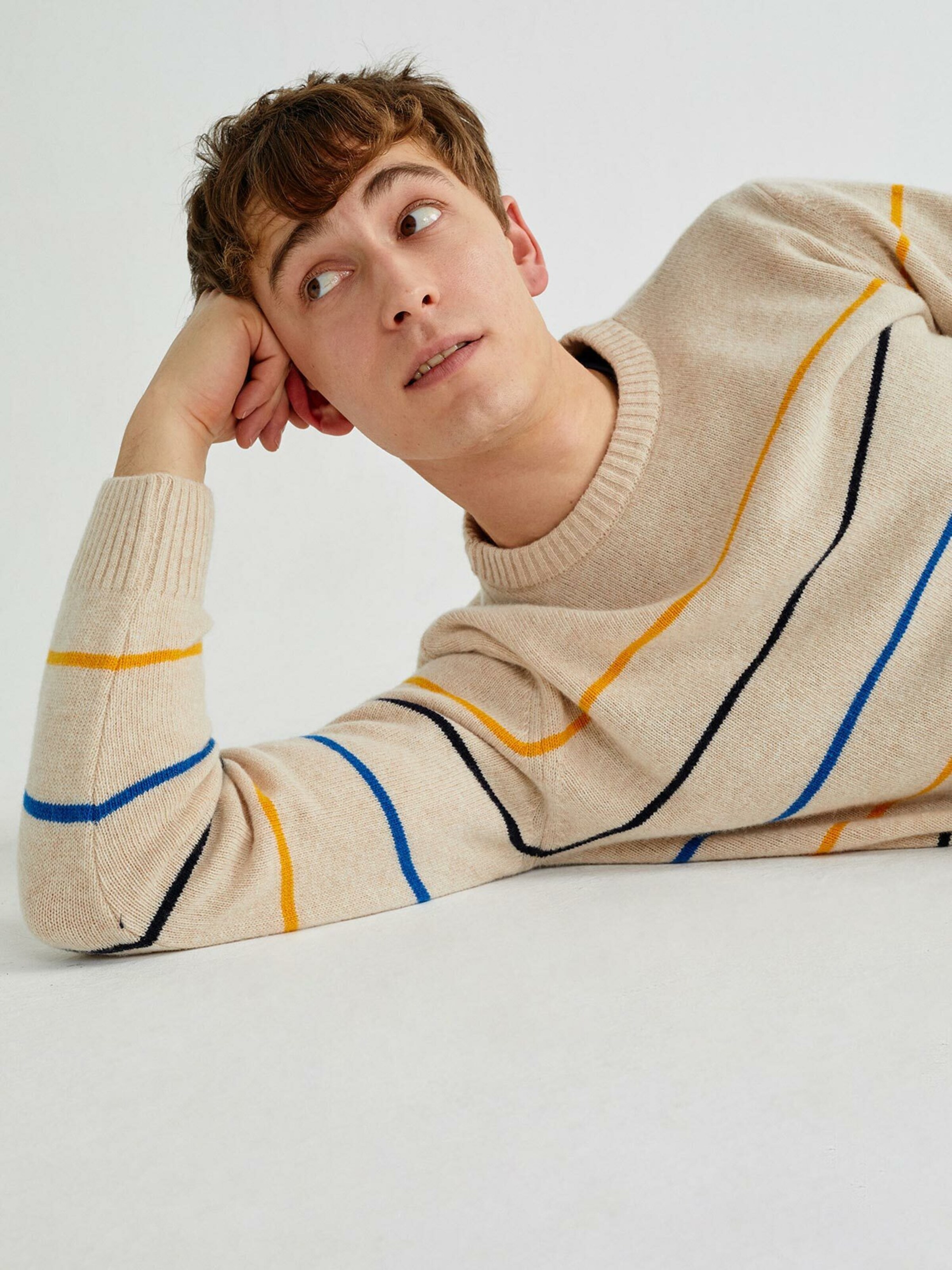 Männer Pullover & Strick Thinking MU Pullover ' Shell Striped Miki ' in Beige - XE76276