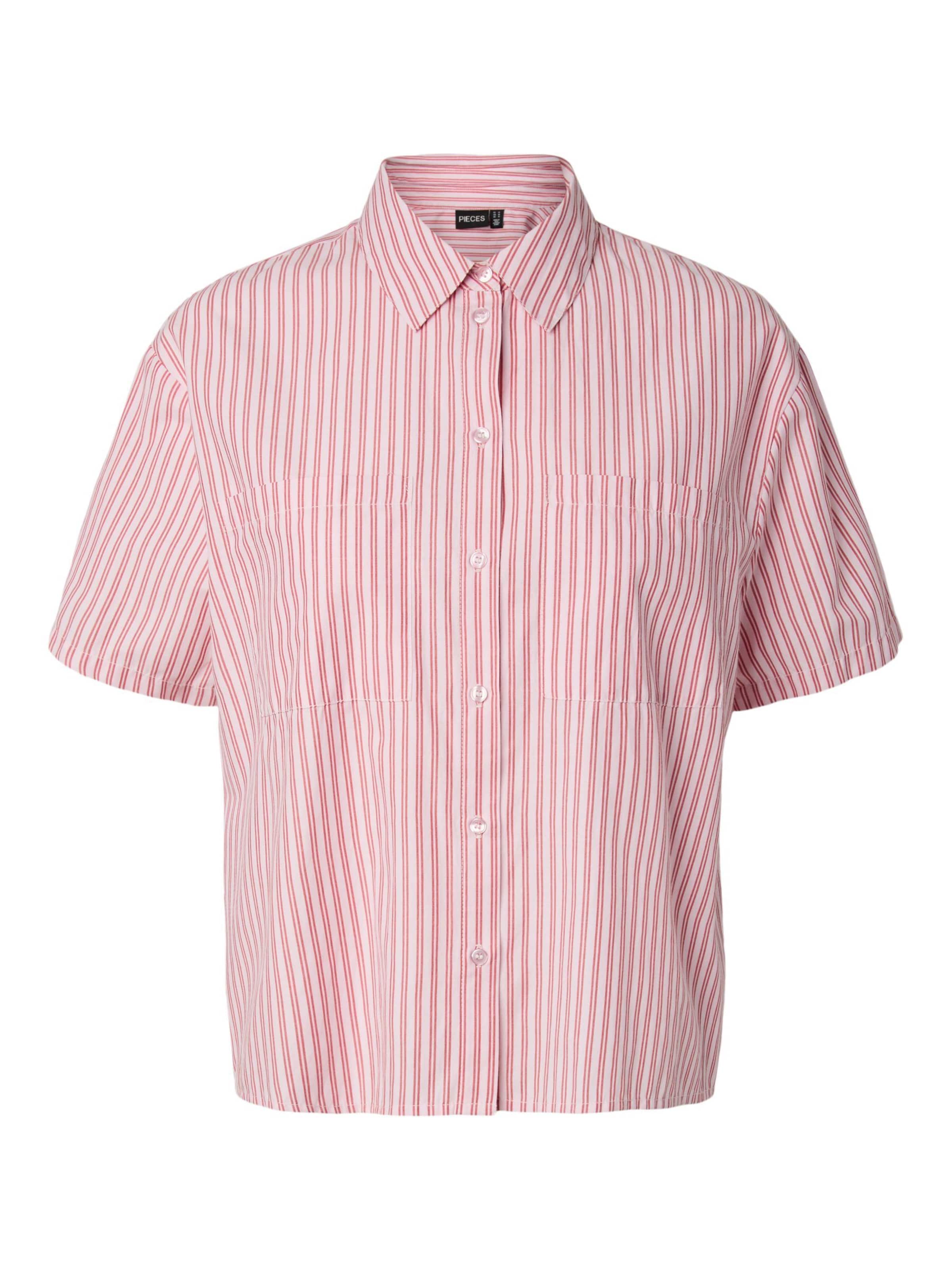 PIECES Blouse 'PCMelia' in de kleur Lichtroze / Wit, Productweergave