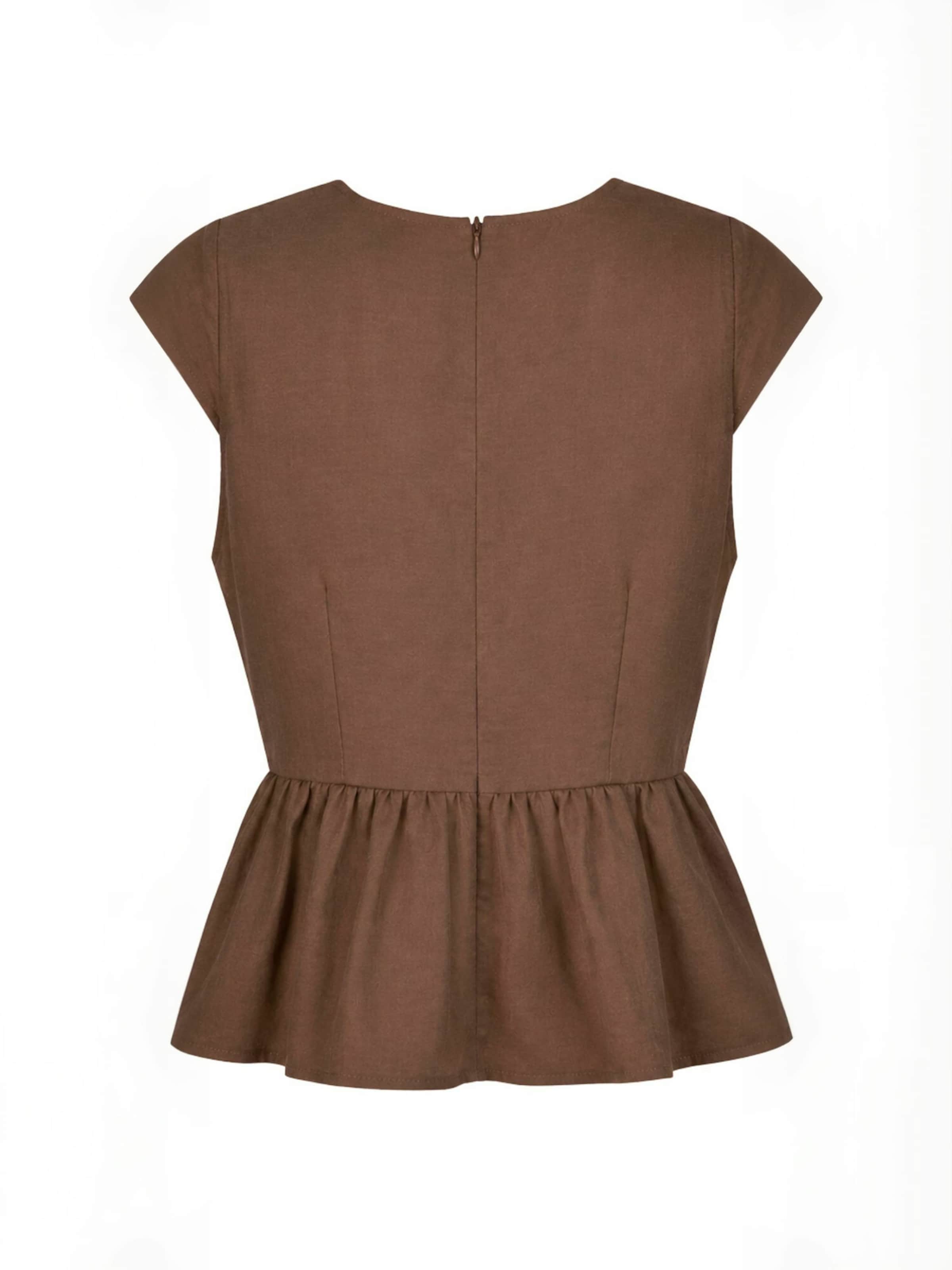 Coster Copenhagen - Top ' Ruffle ' en marrón: atrás
