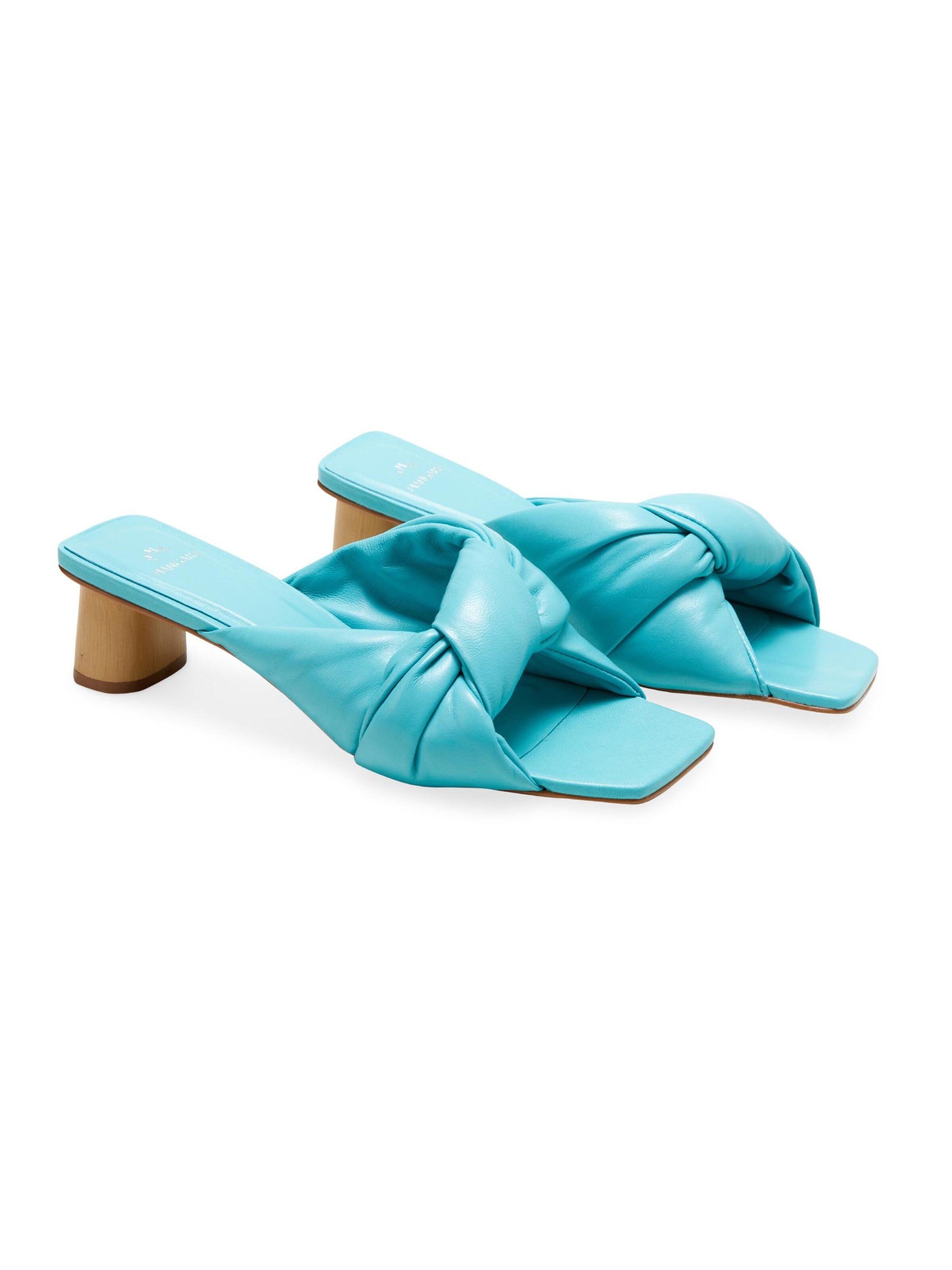 Mangara Atelier Muiltjes 'Mule à Noeud en Cuir Caroba Mangara — Turquoise' in Blauw