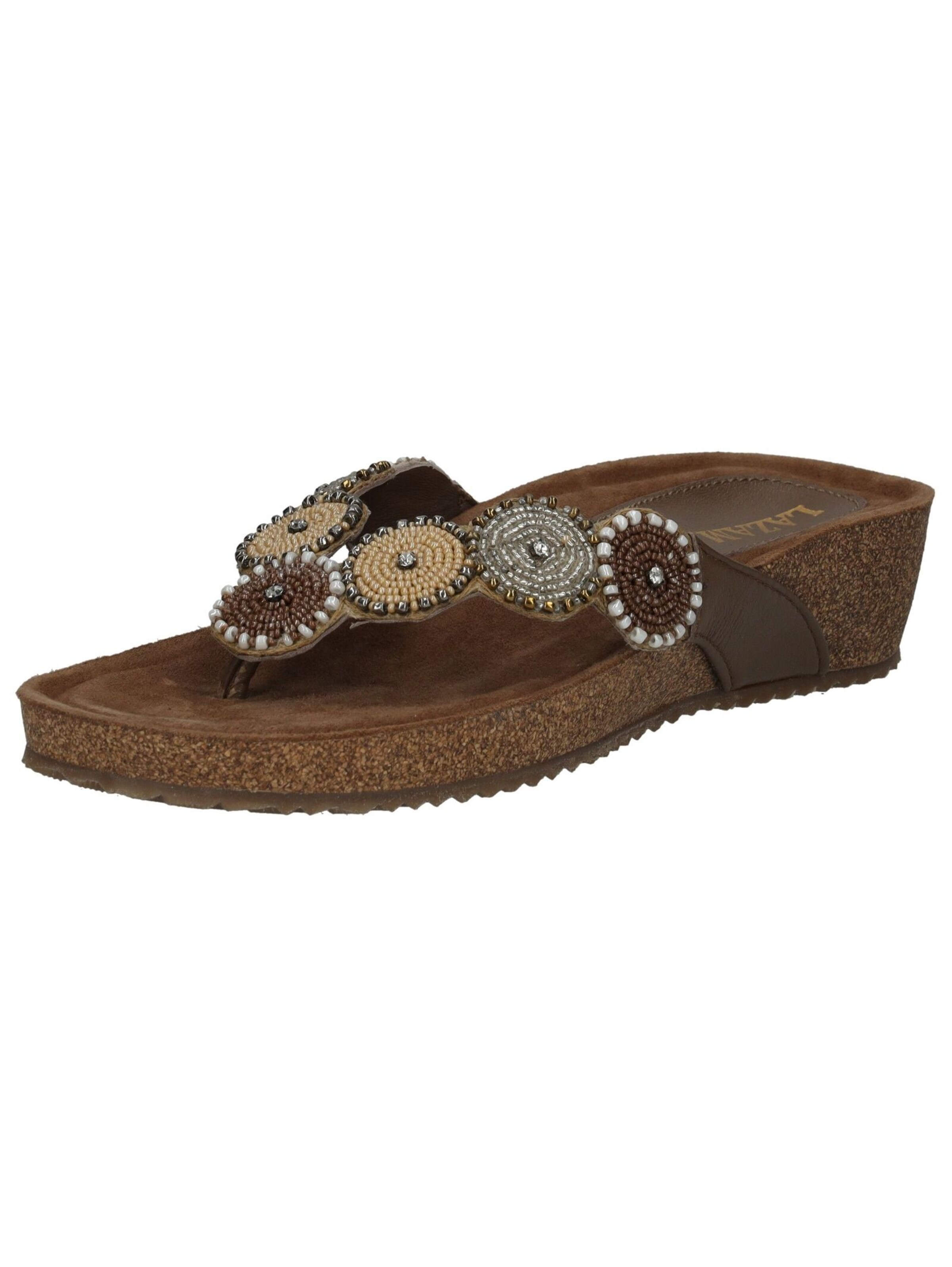 LAZAMANI T-Bar Sandals in Brown: front