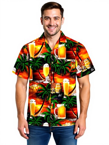 Hawaiihemdshop.de Regularny krój Koszula 'Hawaiihemd "Beer in Paradise"' w kolorze pomarańczowy