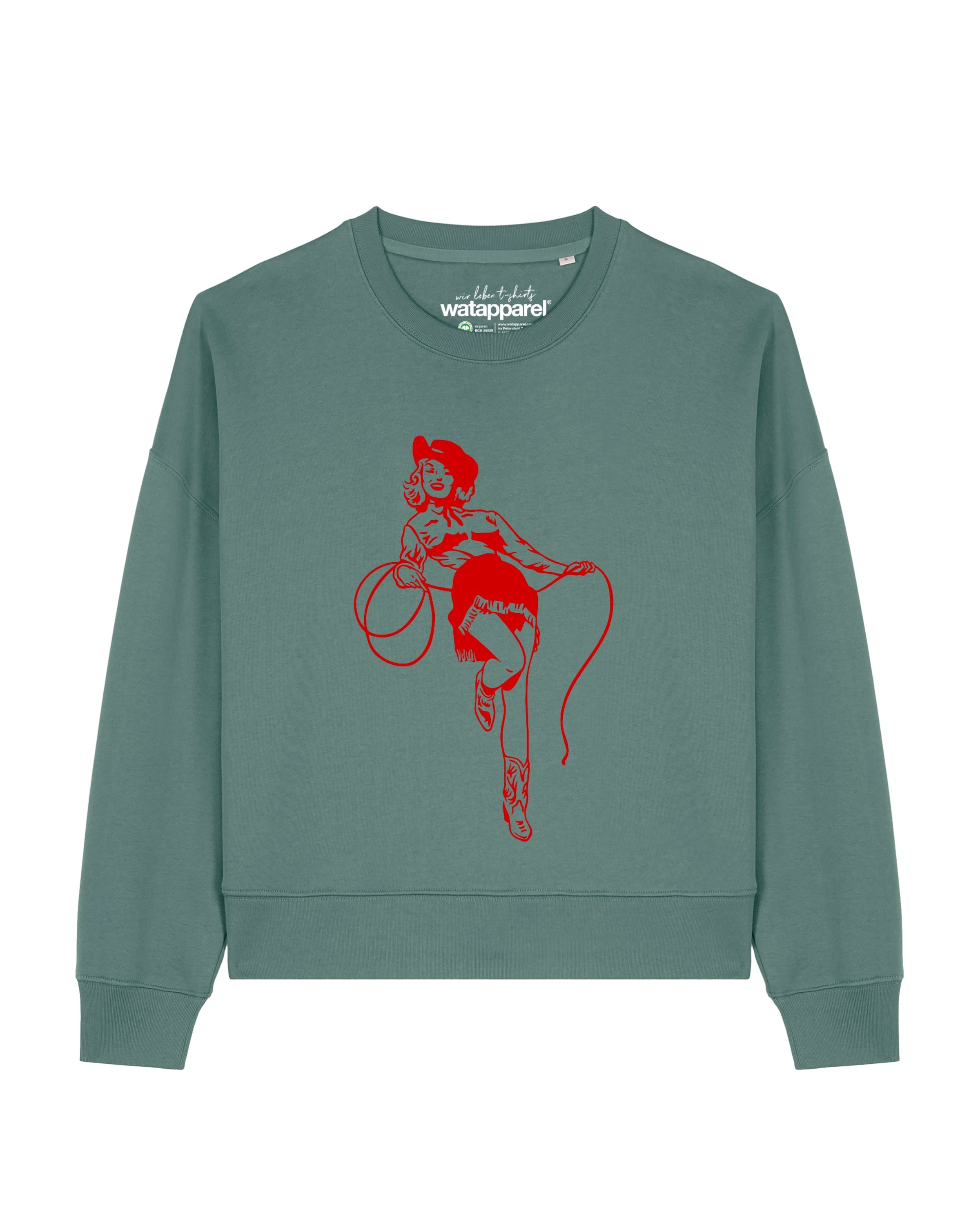 Watapparel Sweatshirt 'Cowgirl ' in Groen: voorkant